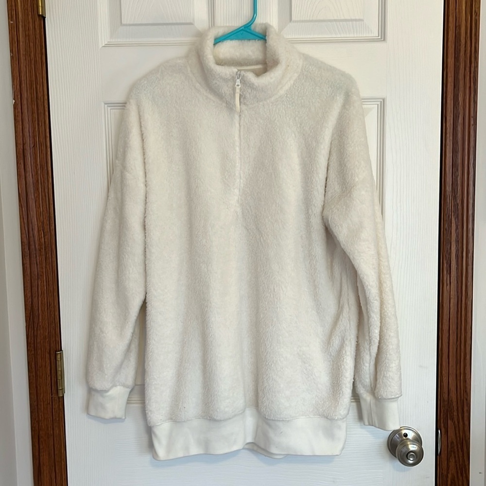 Aerie Super Soft & Cozy Fuzzy Ivory 1/4 Zip Sweater Sweatshirt - Women’s Medium